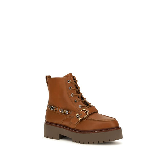 PINKO Brown Calf Leather Bos Taurus Lace-Up Boots