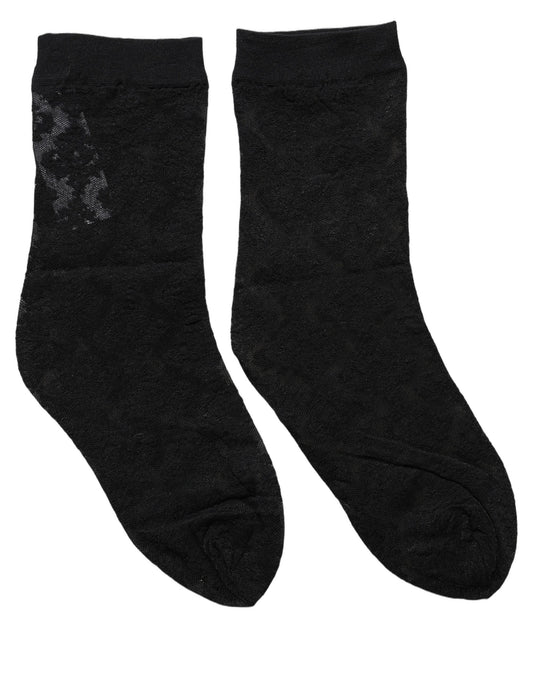 Dolce & Gabbana Black Floral Nylon Stretch Mid Calf Socks