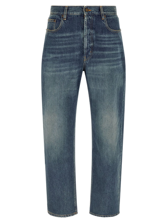 Saint Laurent Blue Cotton Straight-Leg Jeans