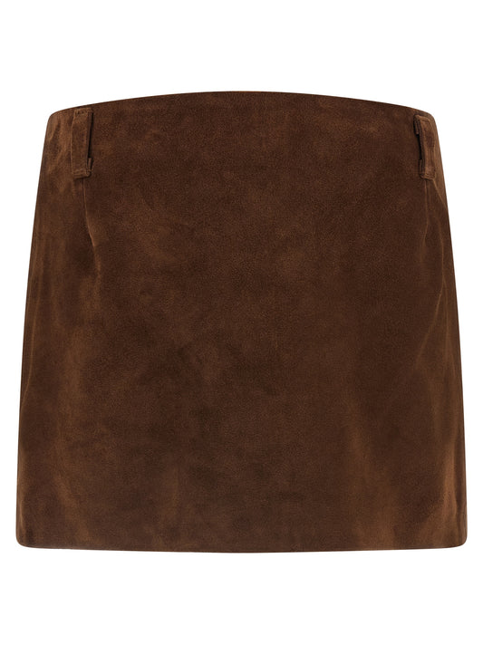 Marni Brown Calfskin Long Skirt