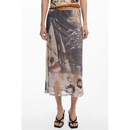 Desigual Beige Polyester Midi Skirt