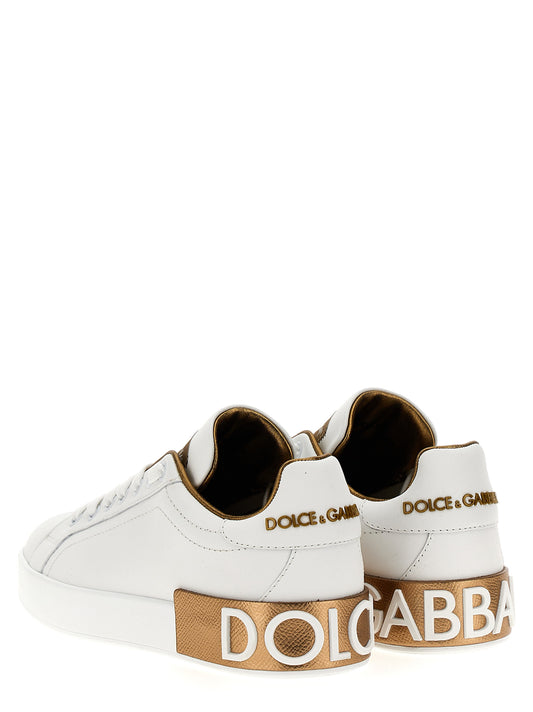 Dolce & Gabbana Gold Calfskin Low Top Sneakers