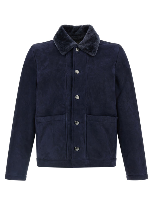 GIORGIO BRATO Blue Lamb Leather Leather Jacket