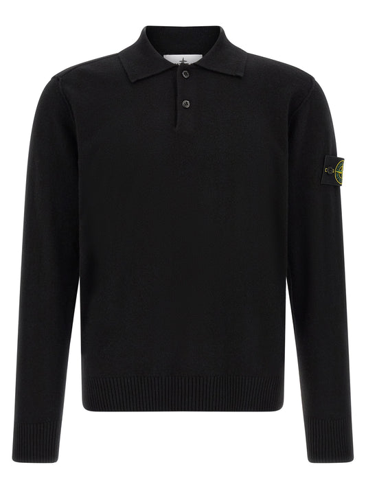 Stone Island Black Virgin Wool Polo Shirt