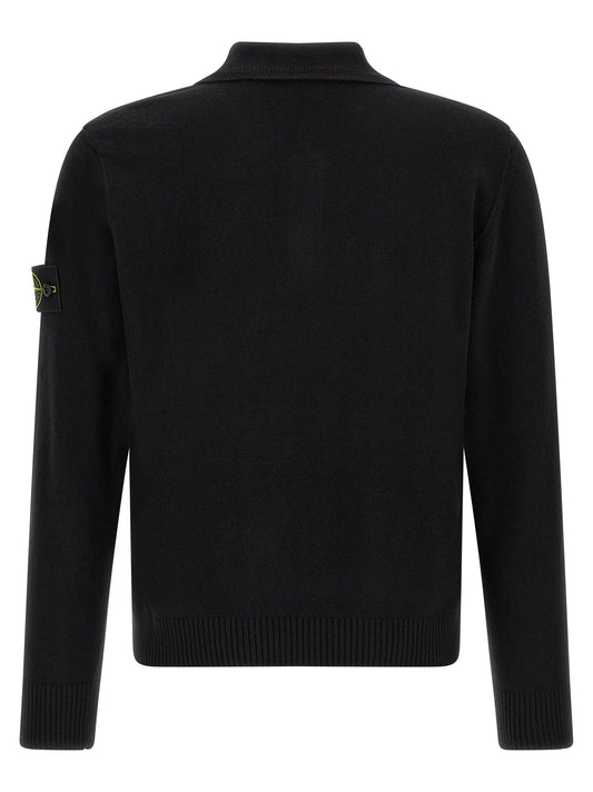 Stone Island Black Virgin Wool Polo Shirt