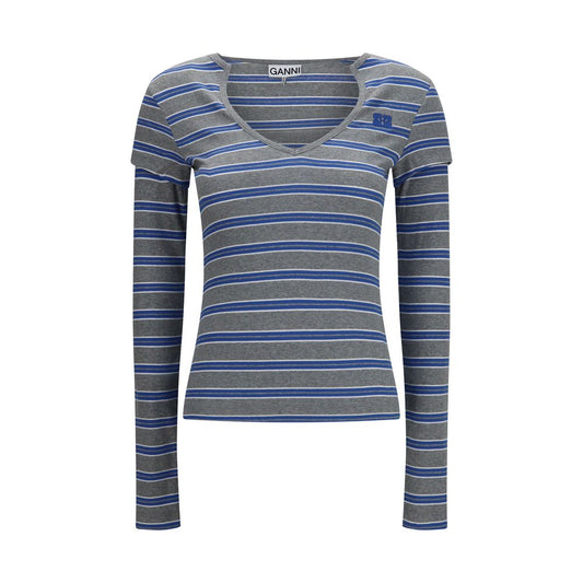 Ganni Gray Cotton Long Sleeve T-Shirt
