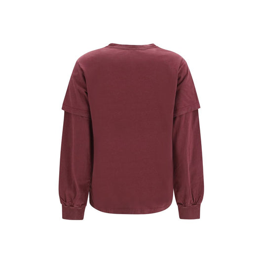 Ganni Bordeaux Cotton Long Sleeve T-Shirt