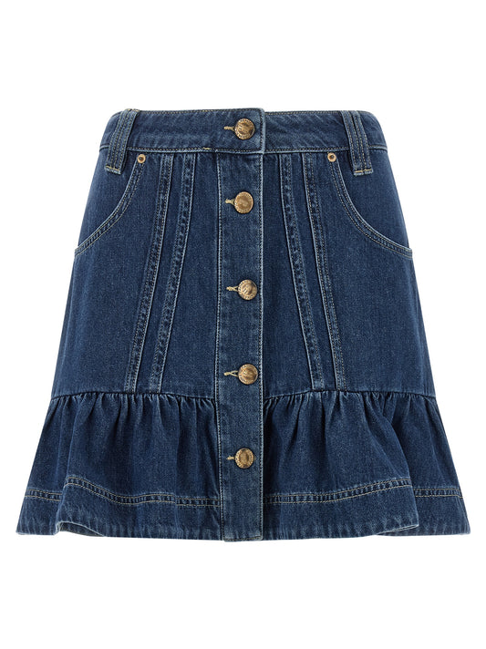 FARM RIO Blue Cotton Long Skirt