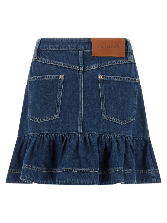 FARM RIO Blue Cotton Long Skirt