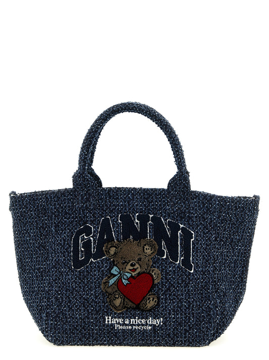 Ganni Blue Organic Cotton Tote Bag