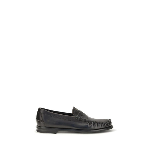 Prada Black Calf Leather Bos Taurus Slip-On Loafers