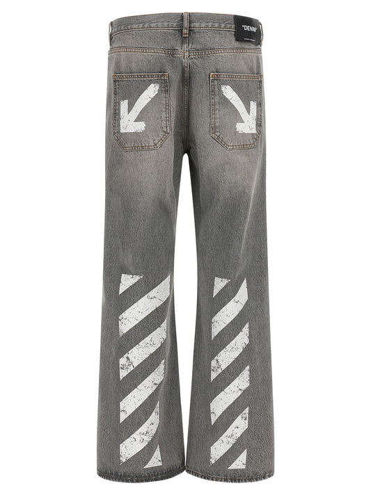 Off-White Gray Cotton Relaxed Fit Jeans