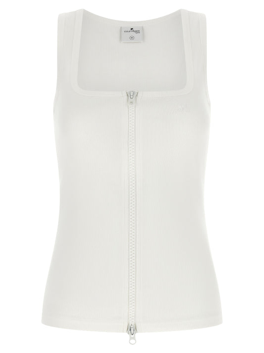 Courrèges White Cotton Sleeveles T-Shirt