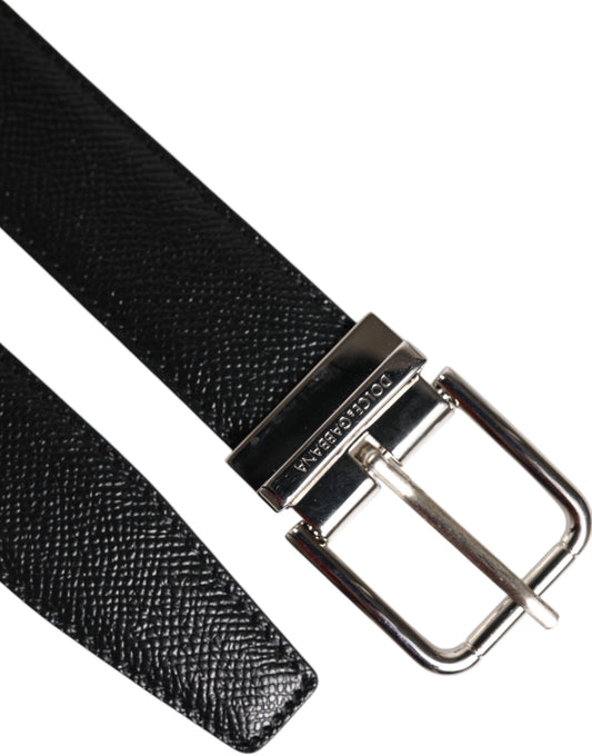 Dolce & Gabbana Black Calf Leather Classic Silver Buckle Belt