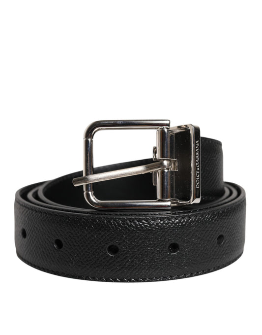 Dolce & Gabbana Black Calf Leather Classic Silver Buckle Belt