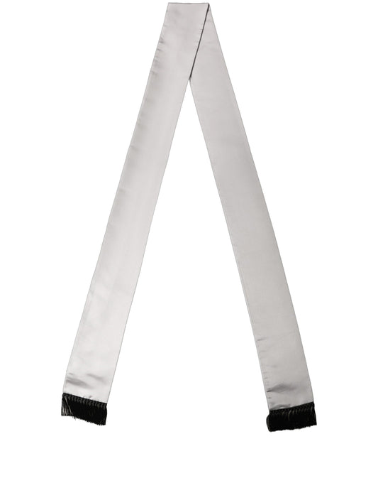 Dolce & Gabbana Light Gray Satin Silk Fringed Lace Stole Scarf