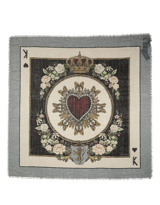 Dolce & Gabbana Men Multicolor King of Hearts Square Foulard Scarf