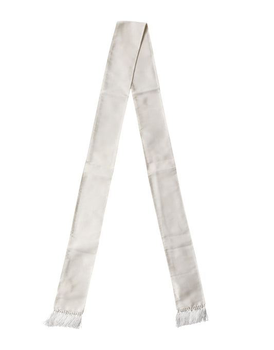 Dolce & Gabbana Men White Satin Silk Fringed Lace Stole Scarf