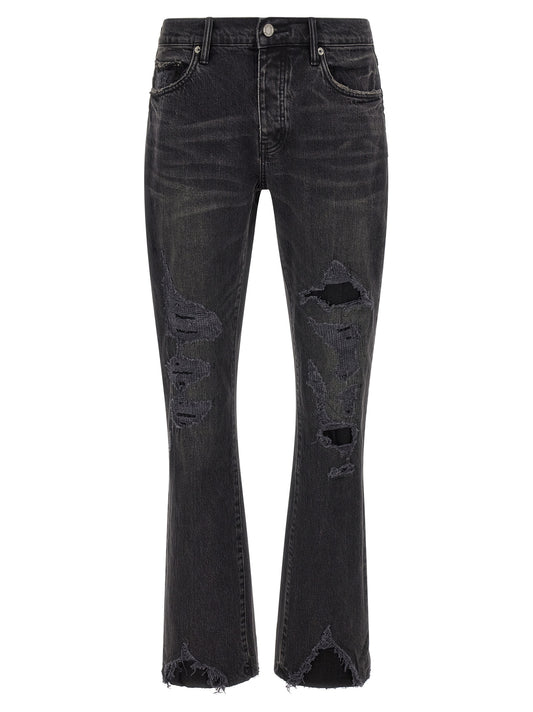 PURPLE Black Cotton Flared Jeans