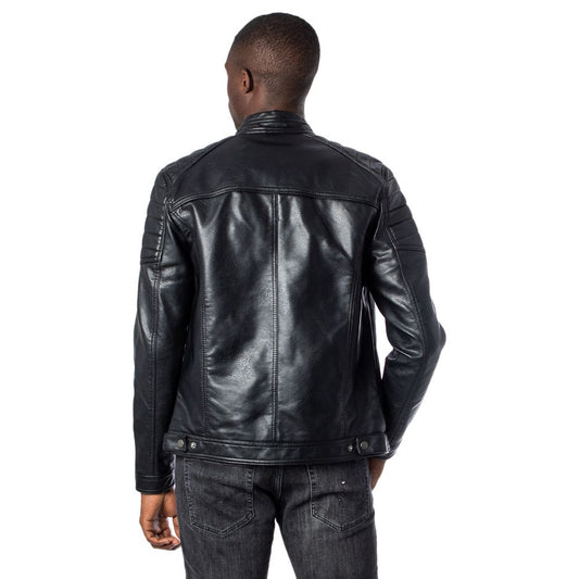 Jack Jones Black Artificial Leather Leather Jacket