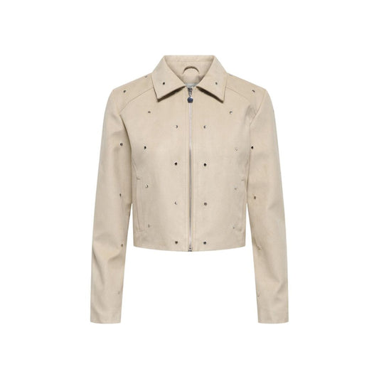 Jacqueline De Yong Beige Polyester Leather Jacket