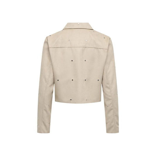 Jacqueline De Yong Beige Polyester Leather Jacket