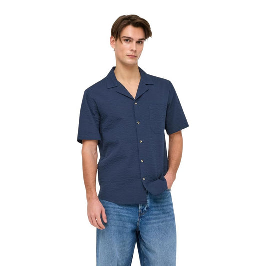 Only & Sons Blue Cotton Shortsleeve Shirt