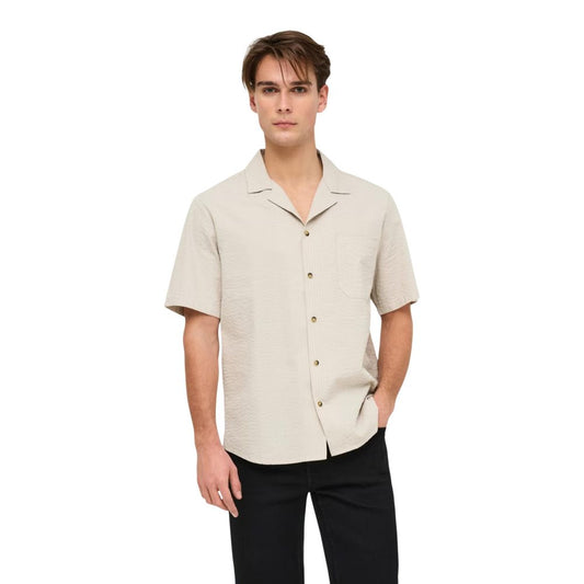 Only & Sons Beige Cotton Shortsleeve Shirt