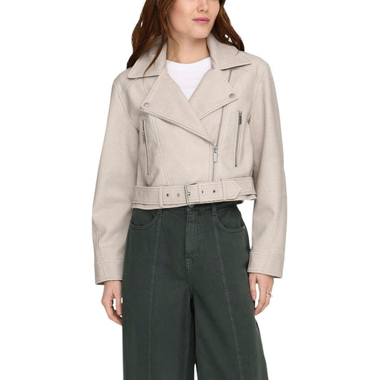 Only Beige Recycled Polyester Biker Jacket