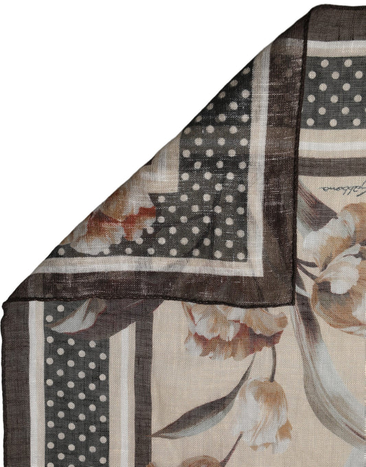 Dolce & Gabbana Men Beige Floral Linen Square Foulard Scarf