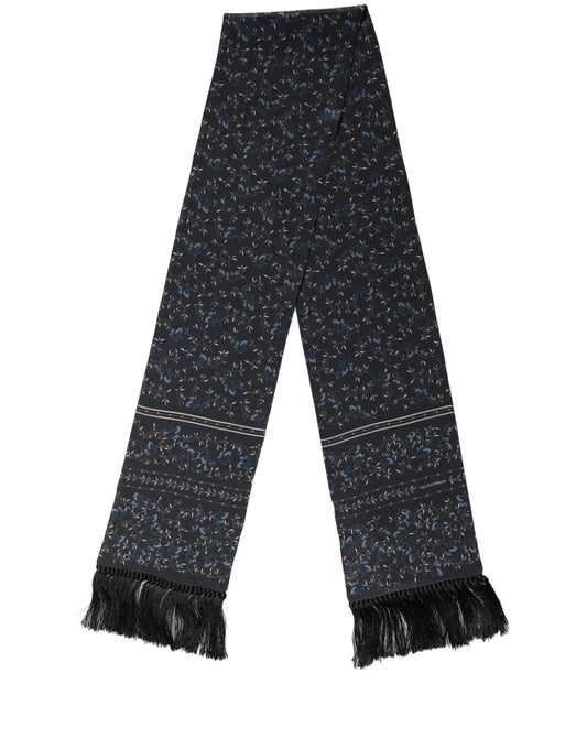 Dolce & Gabbana Blue Floral Silk Fringed Neck Shaw Scarf