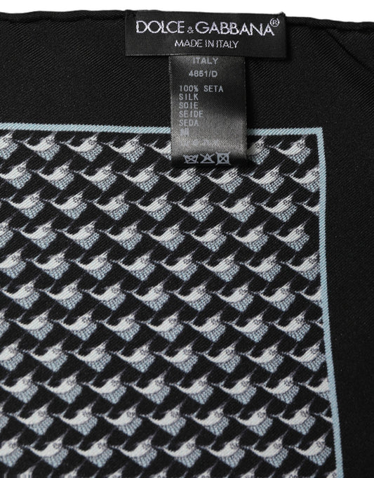 Dolce & Gabbana Black Silk Geometric Handkerchief Pocket Scarf