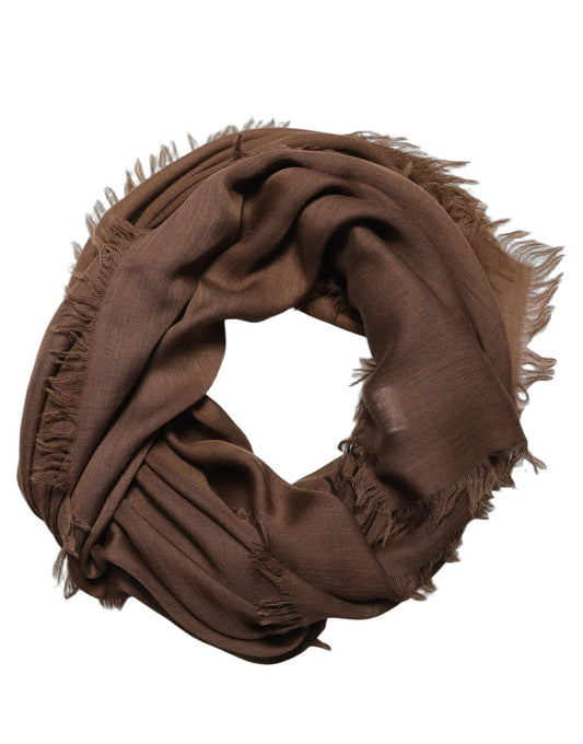 Dolce & Gabbana Brown Silk Wool Fringed Men Lace Stole Scarf