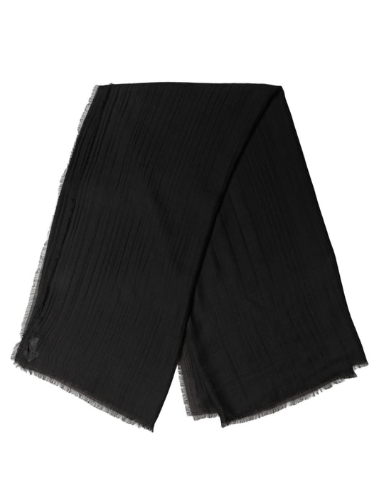 Dolce & Gabbana Black Silk Wool Fringed Men Lace Stole Scarf