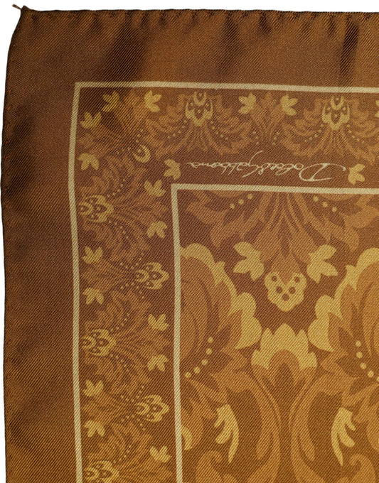 Dolce & Gabbana Brown Silk Damask Pocket Square Foulard Scarf