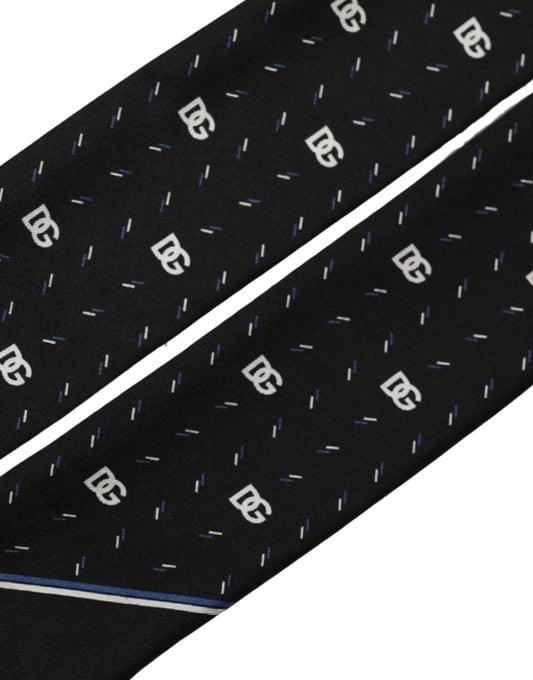 Dolce & Gabbana Black Silk DG Logo Men Skinny Shawl Scarf