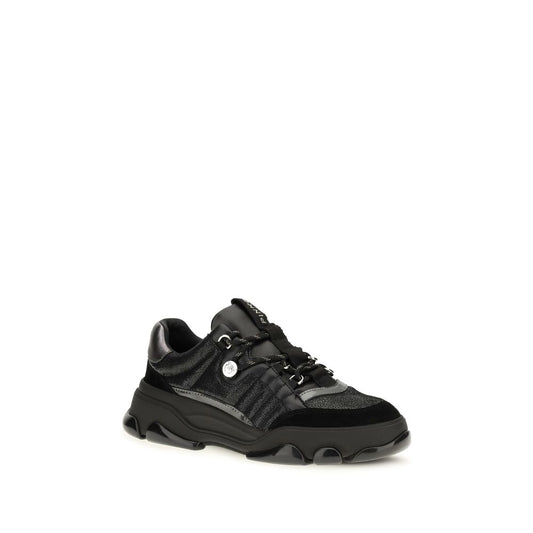 PINKO Black Calf Leather Bos Taurus Chunky Sneakers