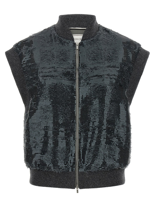 Peserico Gray Polyester Sleeveless Jacket