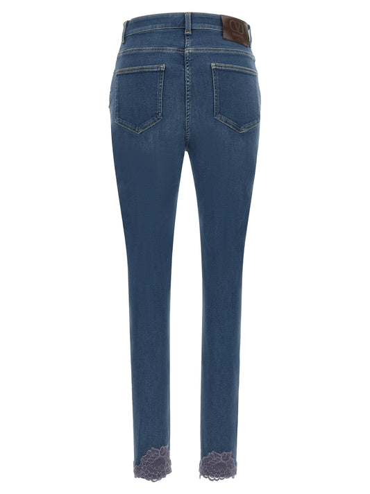 Valentino Garavani Blue Lamb Fur High-Waisted Jean