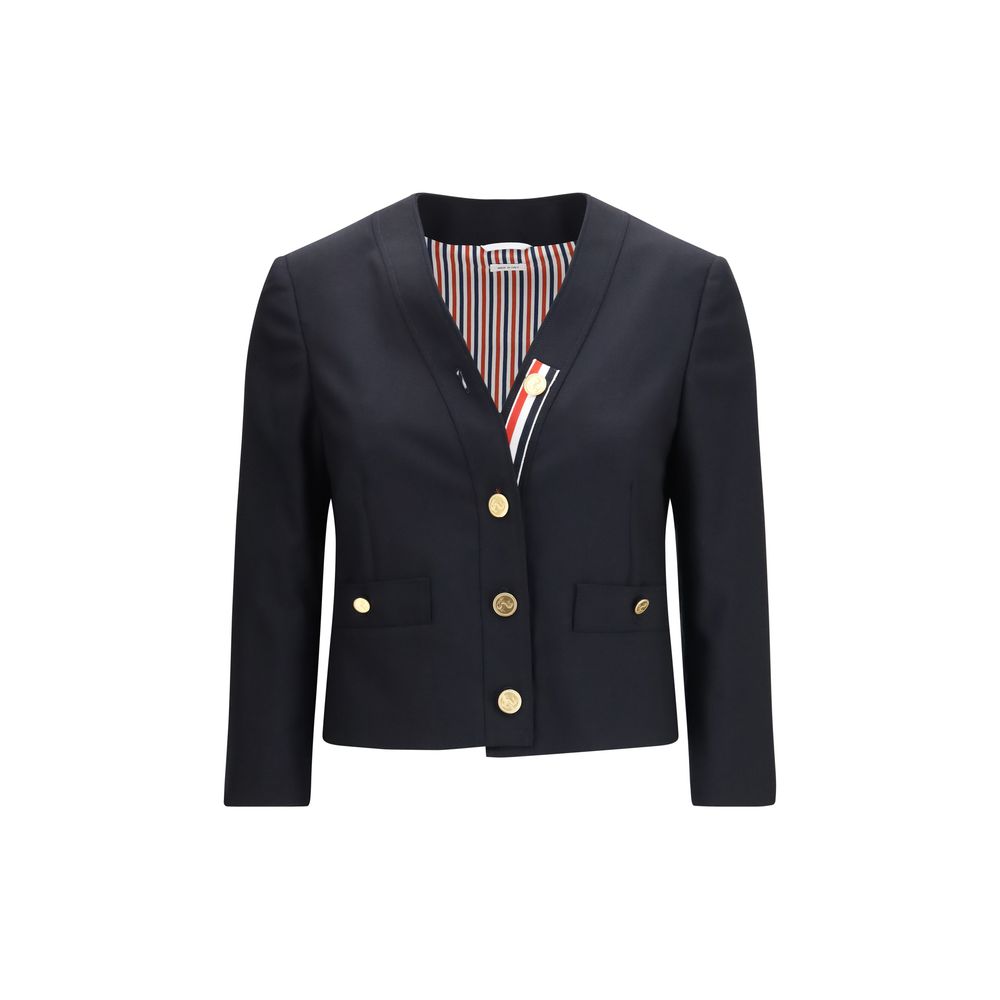 Thom Browne Blue Wool Biker Jacket