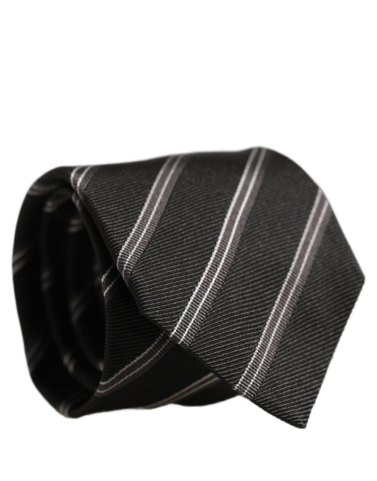 Dolce & Gabbana Men Black Silk Stripes Adjustable Tied Necktie Tie