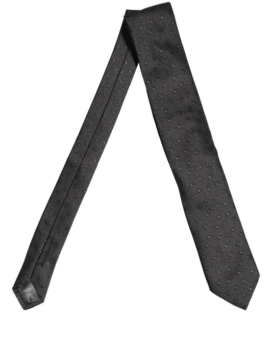 Dolce & Gabbana Men Black Polka Dot Silk Adjustable Tied Necktie Tie