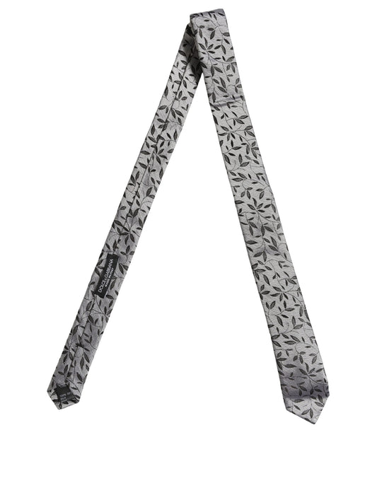 Dolce & Gabbana Men Gray Silk Leaf Pattern Adjustable Tied Necktie Tie