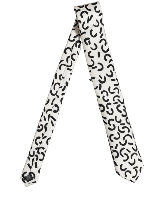Dolce & Gabbana Men Cream Silk Abstract Adjustable Tied Necktie Tie