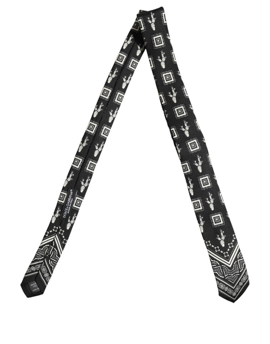 Dolce & Gabbana Black Patterned 100%Silk Adjustable Necktie Accessory Tie