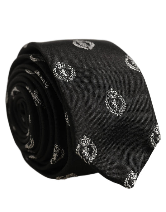 Dolce & Gabbana Black Crest Emblem Silk Adjustable Necktie Accessory Tie