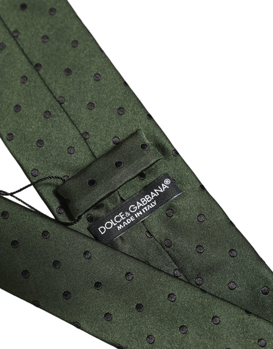 Dolce & Gabbana Men Dark Green Silk Polka Dot Adjustable Tied Necktie Tie