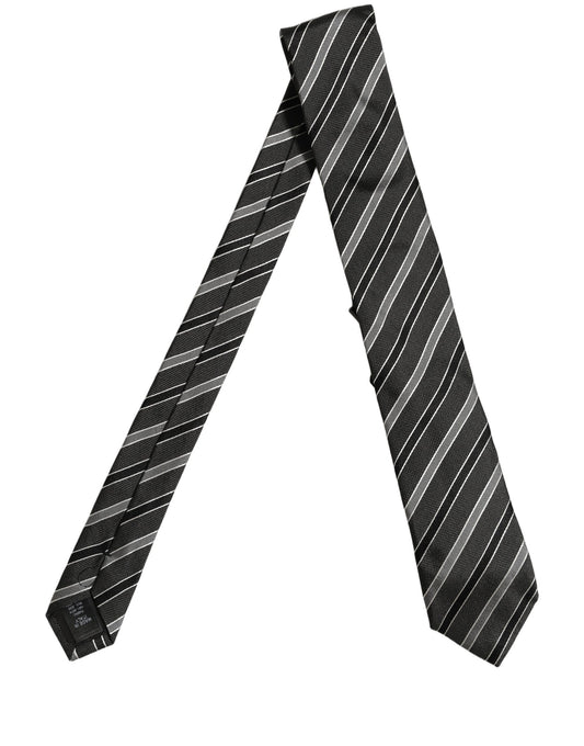 Dolce & Gabbana Black Gray Stripes Silk Adjustable Necktie Accessory Tie