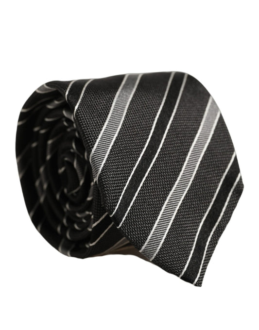 Dolce & Gabbana Black Gray Stripes Silk Adjustable Necktie Accessory Tie