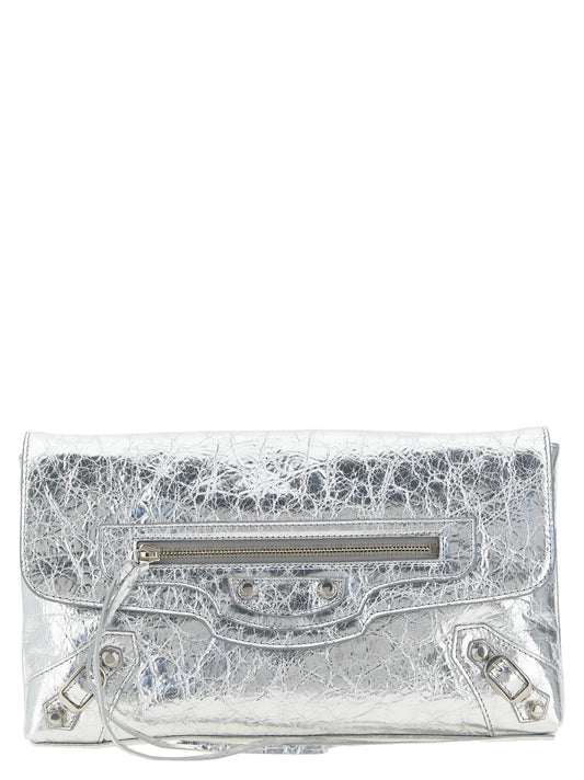 Balenciaga Silver Lamb Leather Clutch Bag